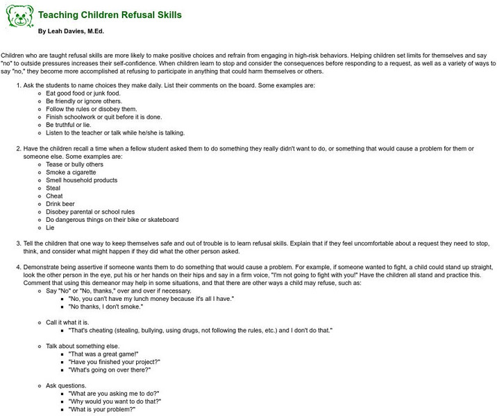 Kelly Bear: Teaching Children Refusal Skills Activity Kelly Bear: Teaching Children Refusal Skills Activity