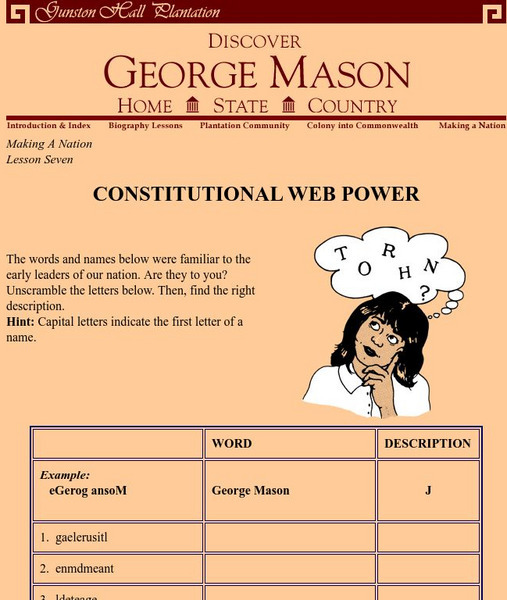 Gunston Hall Plantation: Constitutional Web Power Lesson Plan Gunston Hall Plantation: Constitutional Web Power Lesson Plan