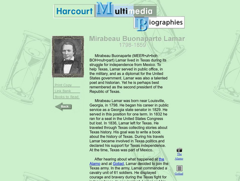 Harcourt: Biographies: Mirabeau Buonaparte Lamar Website Harcourt: Biographies: Mirabeau Buonaparte Lamar Website
