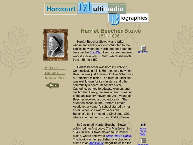 Harcourt: Biographies: Harriet Beecher Stowe Website Harcourt: Biographies: Harriet Beecher Stowe Website