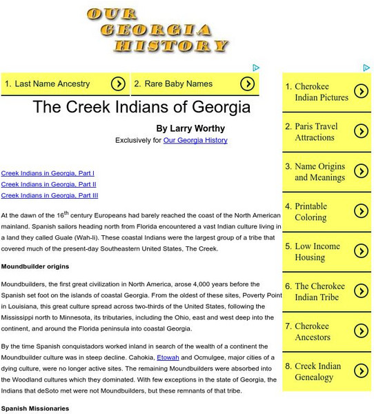 Our Georgia History: The Creek Indians of Georgia Article Our Georgia History: The Creek Indians of Georgia Article