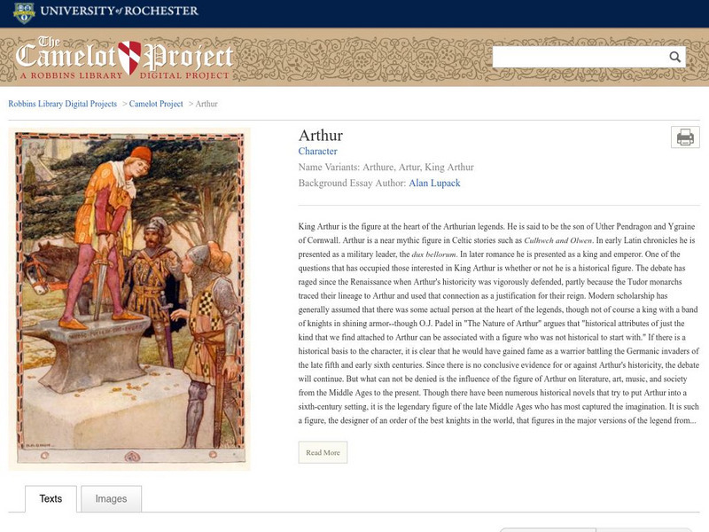 University of Rochester Camelot Project: King Arthur Handout University of Rochester Camelot Project: King Arthur Handout
