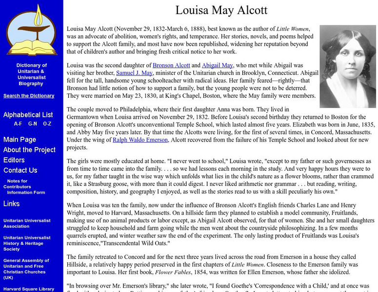 Uua: Louisa May Alcott Unit Plan Uua: Louisa May Alcott Unit Plan