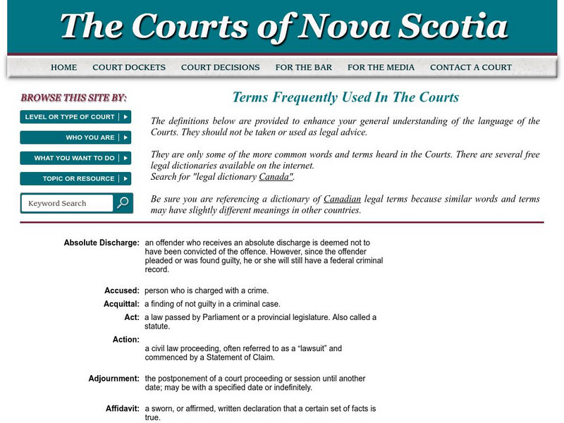 Courts of Nova Scotia: Glossary of Legal Terms Handout