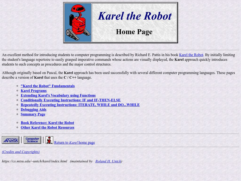 Middle Tennessee State University: Karel the Robot Website Middle Tennessee State University: Karel the Robot Website