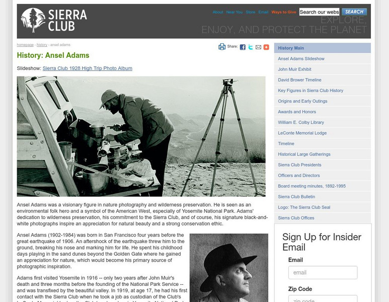 The Sierra Club: Ansel Adams Website The Sierra Club: Ansel Adams Website