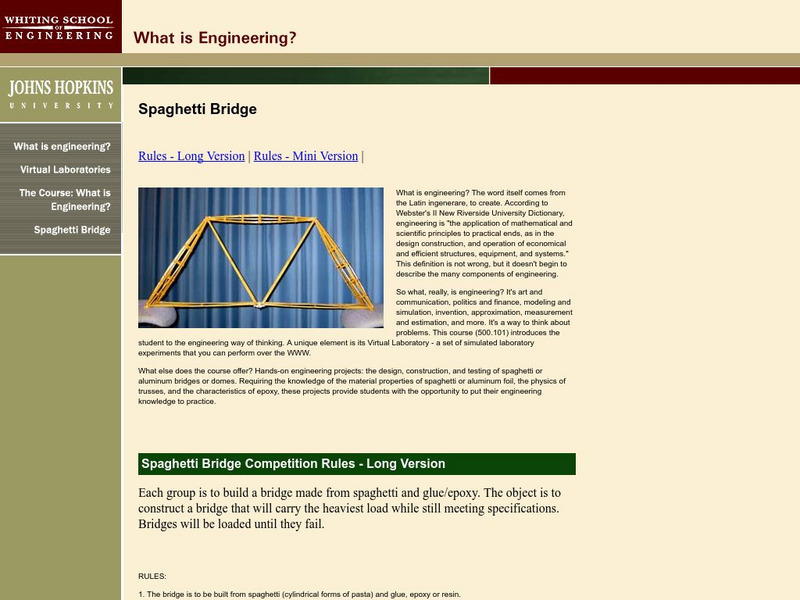 Whiting School of Engineering: Spaghetti Bridge Activity Whiting School of Engineering: Spaghetti Bridge Activity