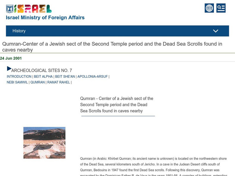 Israel Ministry of Foreign Affairs: Qumran Center of Jewish Sect Website Israel Ministry of Foreign Affairs: Qumran Center of Jewish Sect Website