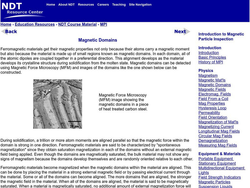 Ndt Resource Center: Magnetic Domains Handout Ndt Resource Center: Magnetic Domains Handout