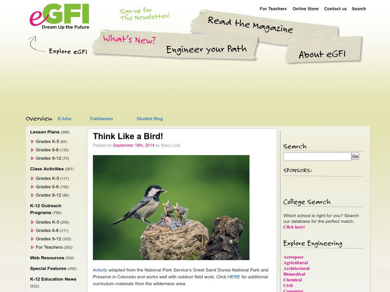 American Society for Engineering Education: E Gfi: Think Like a Bird! Lesson Plan American Society for Engineering Education: E Gfi: Think Like a Bird! Lesson Plan