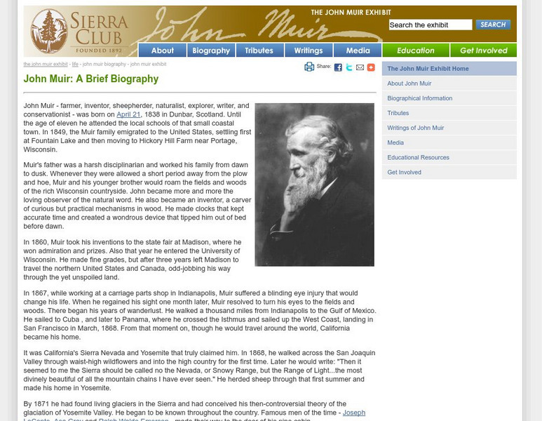 Sierra Club: John Muir: A Brief Biography Website
