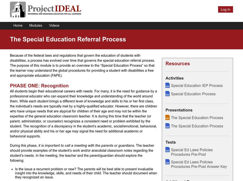 Project Ideal: The Special Education Referral Process Handout Project Ideal: The Special Education Referral Process Handout