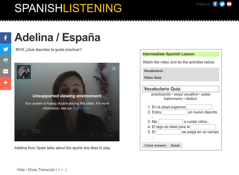 Spanishlistening: #016 Que Deportes Te Gusta Practicar? Activity Spanishlistening: #016 Que Deportes Te Gusta Practicar? Activity