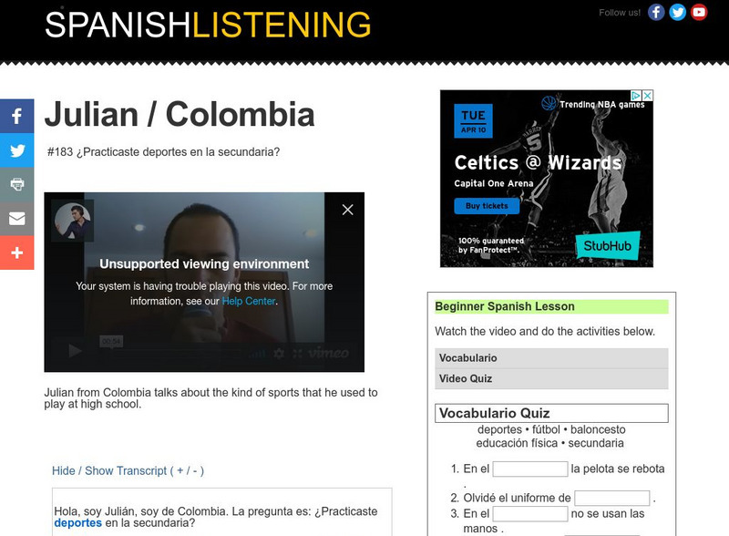 Spanishlistening: #183 Practicaste Deportes en La Secundaria? Activity Spanishlistening: #183 Practicaste Deportes en La Secundaria? Activity
