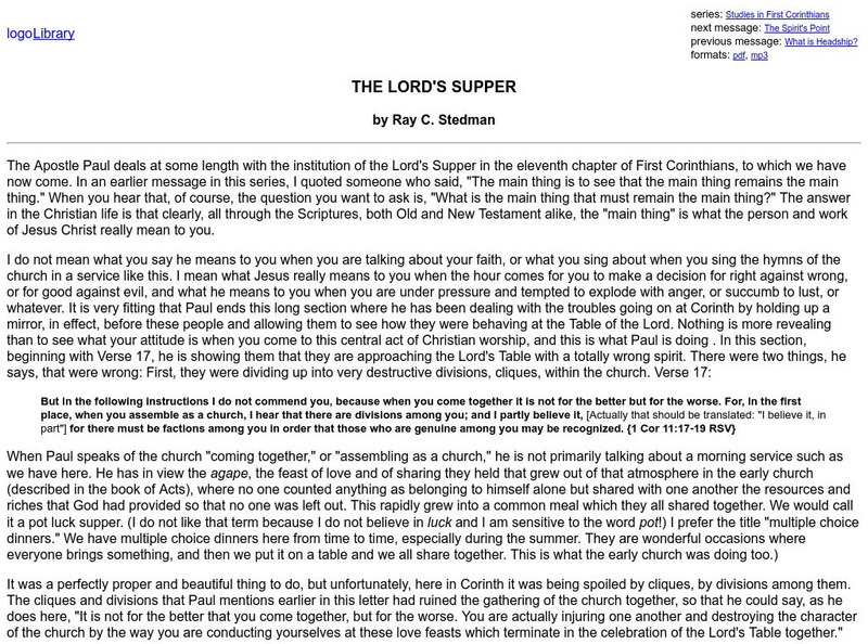 Pbc: The Lord's Supper Audio