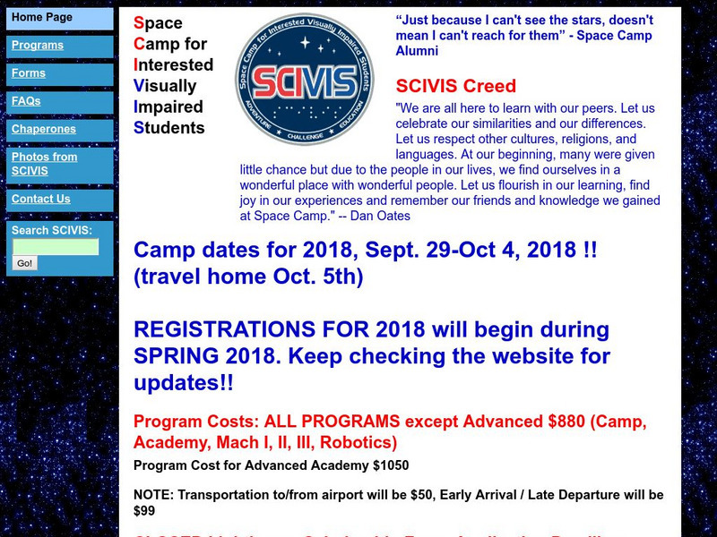 Space Camp for Interested Visually Impaired Students Website Space Camp for Interested Visually Impaired Students Website