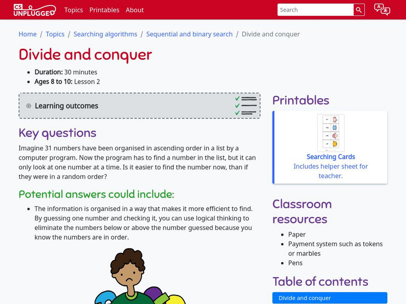Cs Unplugged: Divide and Conquer Lesson Plan Cs Unplugged: Divide and Conquer Lesson Plan