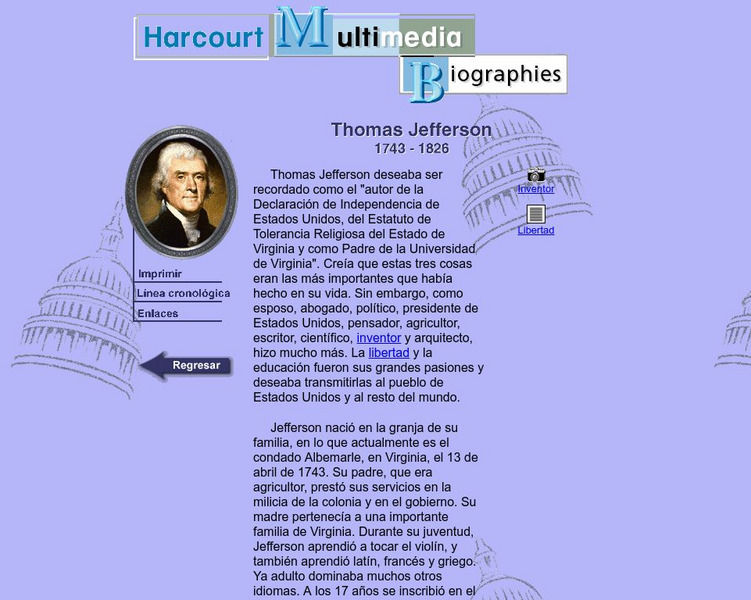 Harcourt: Biographies: Thomas Jefferson (Spanish) Website Harcourt: Biographies: Thomas Jefferson (Spanish) Website
