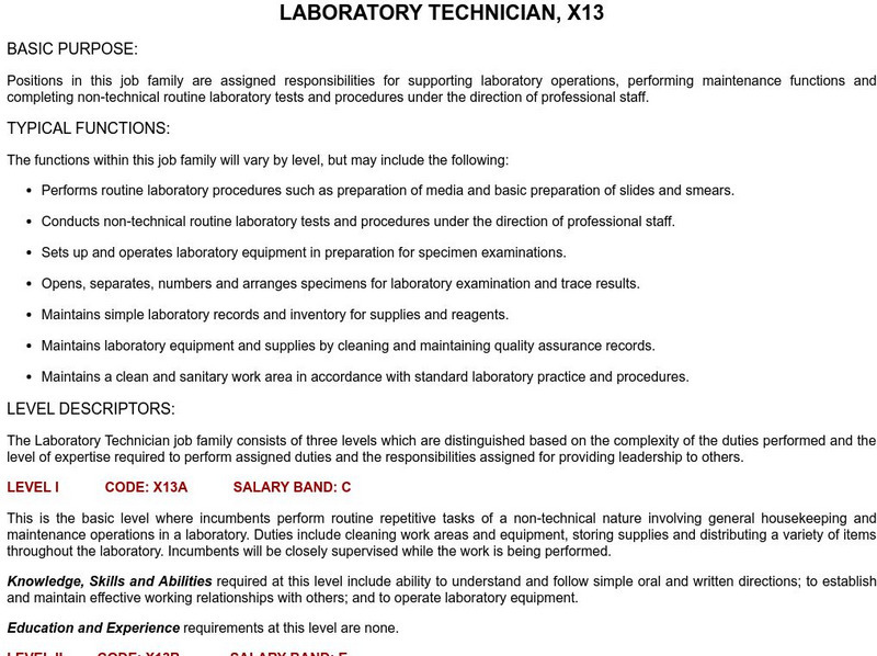 State of Oklahoma Human Capital Management Division: Laboratory Technician Handout