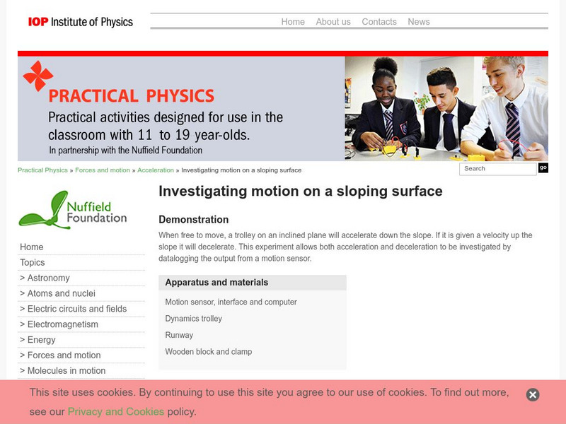 Institute of Physics: Practical Physics: Investigating Motion Sloping Surface Activity Institute of Physics: Practical Physics: Investigating Motion Sloping Surface Activity