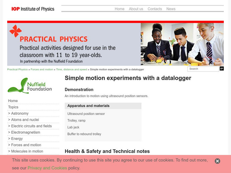 Institute of Physics: Practical Physics: Simple Motion Experiments W/ Datalogger Activity Institute of Physics: Practical Physics: Simple Motion Experiments W/ Datalogger Activity