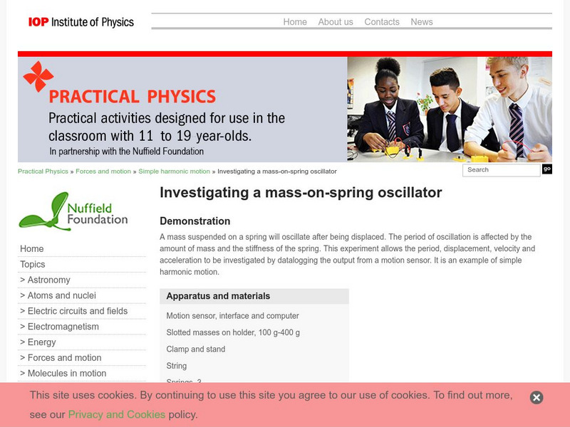 Institute of Physics: Practical Physics: Investigate Mass on Spring Oscillators Activity
