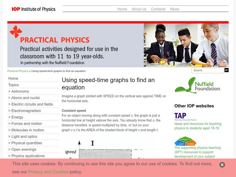 Institute of Physics: Practical Physics: Speed Time Graphs to Find an Equation Activity