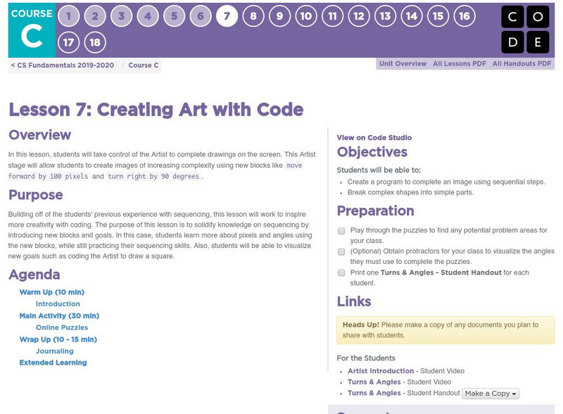 Code.org: Cs Fundamentals: Creating Art With Code Lesson Plan Code.org: Cs Fundamentals: Creating Art With Code Lesson Plan