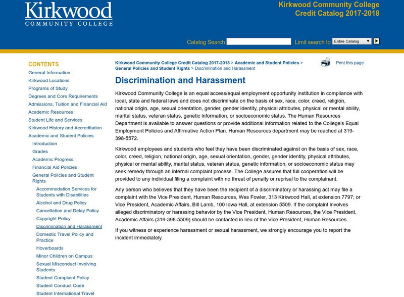 Kirkwood Community College: Discrimination and Harassment Handout Kirkwood Community College: Discrimination and Harassment Handout