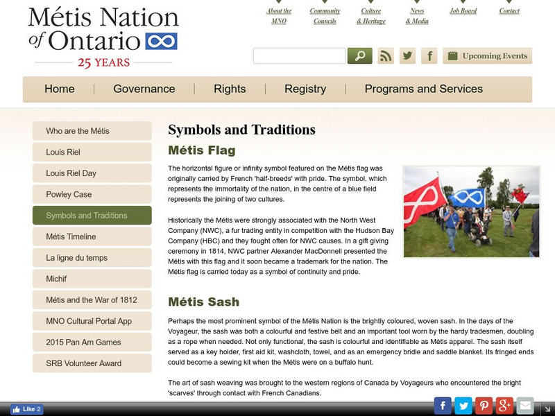 Metis Nation of Ontario: Culture Symbols and Traditions Handout