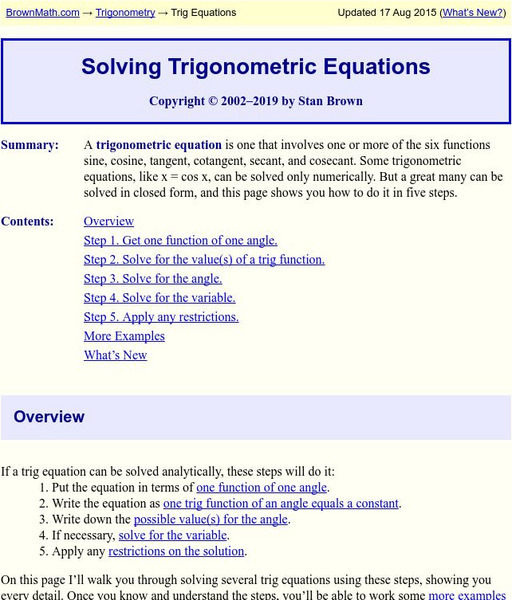 Brown Math: Solving Trig Equations Activity Brown Math: Solving Trig Equations Activity