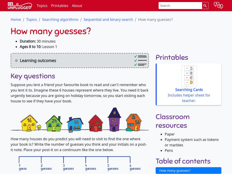 Cs Unplugged: How Many Guesses? Lesson Plan Cs Unplugged: How Many Guesses? Lesson Plan