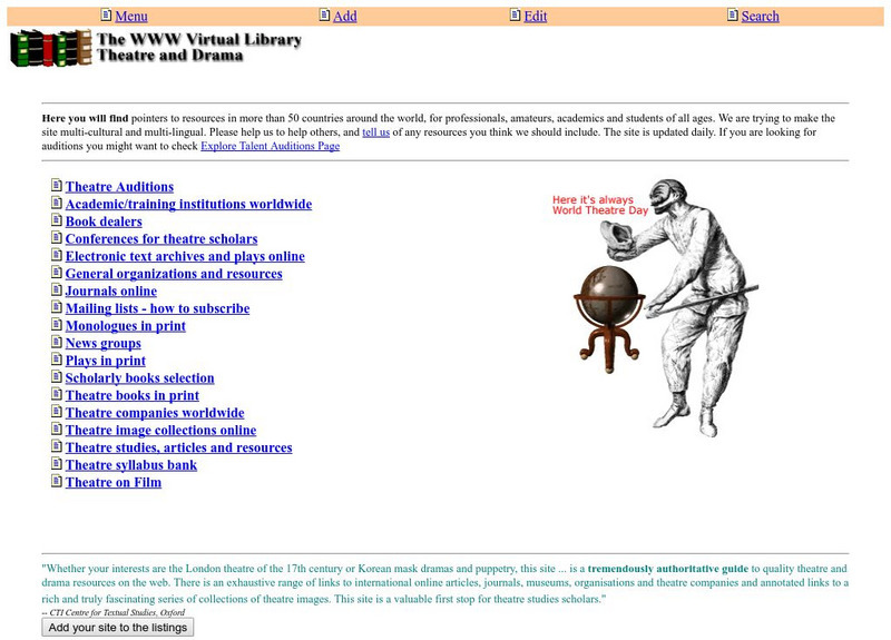 The World Wide Web Virtual Library: Theater and Drama Activity The World Wide Web Virtual Library: Theater and Drama Activity