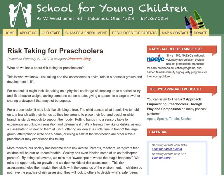 School for Young Children: Risk Taking for Preschoolers Article School for Young Children: Risk Taking for Preschoolers Article