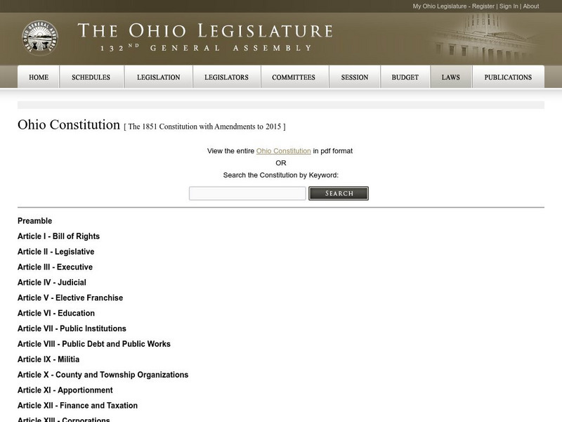 Ohio General Assembly Online: Ohio Constitution Website Ohio General Assembly Online: Ohio Constitution Website
