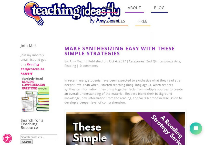 Teaching Ideas 4u: Make Synthesizing Easy With These Simple Strategies Article Teaching Ideas 4u: Make Synthesizing Easy With These Simple Strategies Article