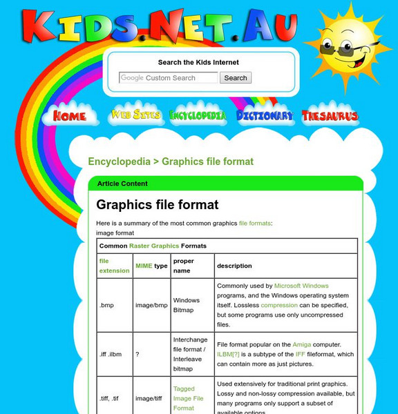 Kids.net.au: Encyclopedia: Graphics File Format Handout Kids.net.au: Encyclopedia: Graphics File Format Handout