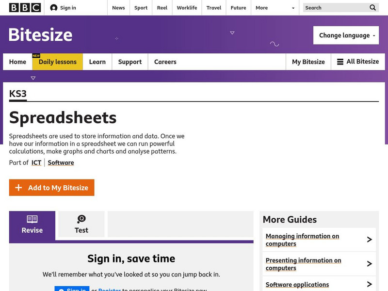 Bbc Bitesize: Spreadsheets Activity Bbc Bitesize: Spreadsheets Activity
