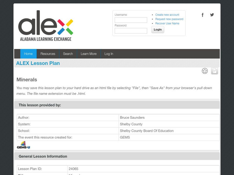 Alex: Minerals Lesson Plan Alex: Minerals Lesson Plan