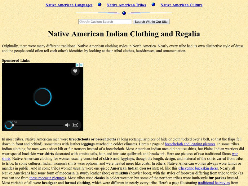 Native Languages of the Americas: Native American Indian Clothing and Regalia Handout Native Languages of the Americas: Native American Indian Clothing and Regalia Handout