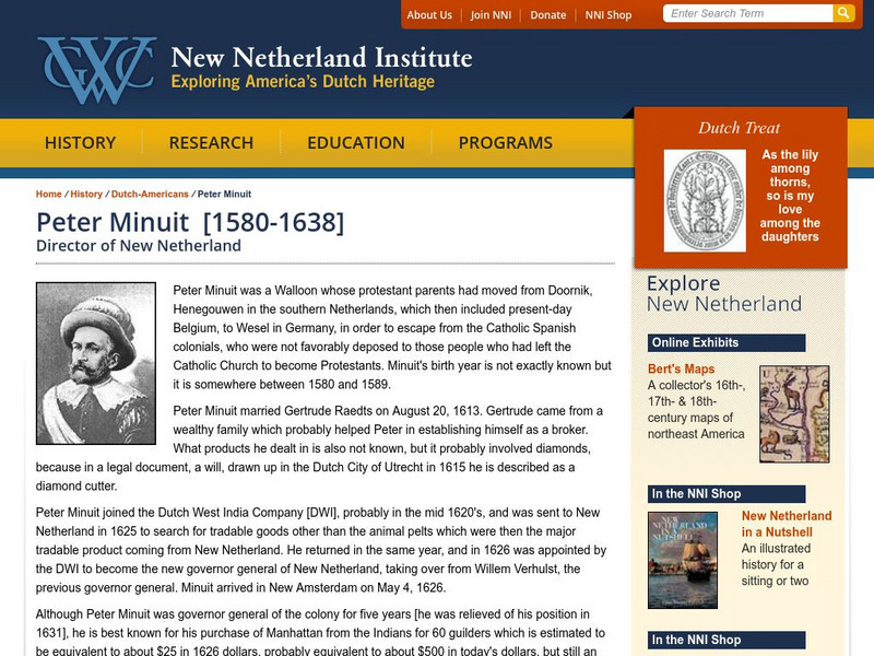New Netherland Institute: Peter Minuit (1580 1638): Director of New Netherland Handout New Netherland Institute: Peter Minuit (1580 1638): Director of New Netherland Handout