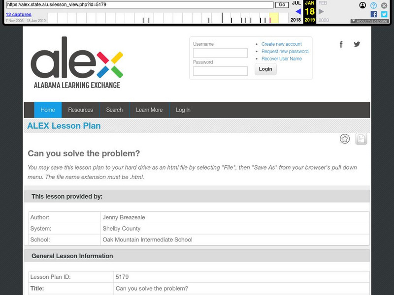 Alex: Can You Solve the Problem? Lesson Plan Alex: Can You Solve the Problem? Lesson Plan