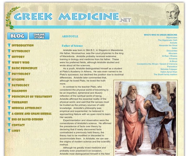 Greek Medicine: Aristotle: Father of Science Handout