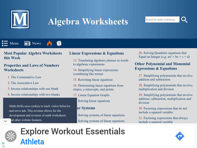 Math drills.com: Algebra Worksheets Unknown Type Math drills.com: Algebra Worksheets Unknown Type