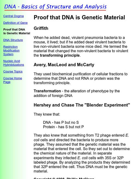 Plant Molecular Genetics: Proof That Dna Is Genetic Material Handout Plant Molecular Genetics: Proof That Dna Is Genetic Material Handout