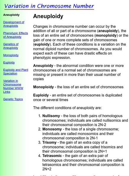 North Dakota State University: Variation in Chromosome Number: Aneuploidy Handout North Dakota State University: Variation in Chromosome Number: Aneuploidy Handout