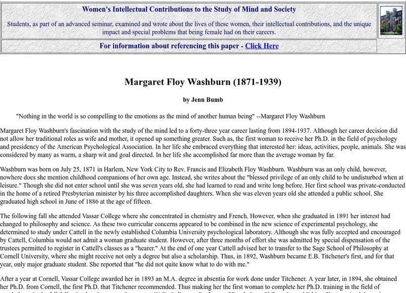 Webster University: Margaret Floy Washburn Article Webster University: Margaret Floy Washburn Article