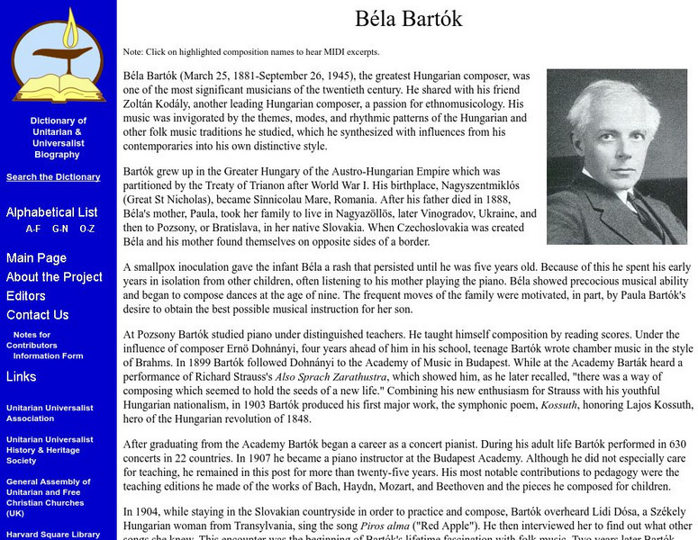 Dictionary of Uu Biography: Bela Bartok Website Dictionary of Uu Biography: Bela Bartok Website