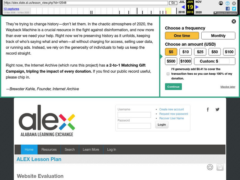 Alex: Website Evaluation Lesson Plan Alex: Website Evaluation Lesson Plan