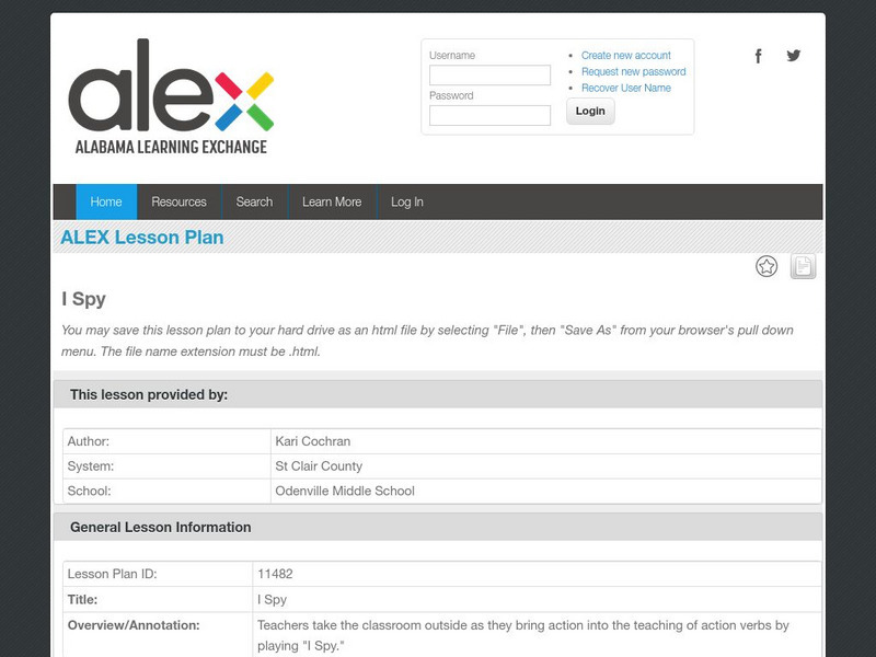 Alex: I Spy Lesson Plan Alex: I Spy Lesson Plan